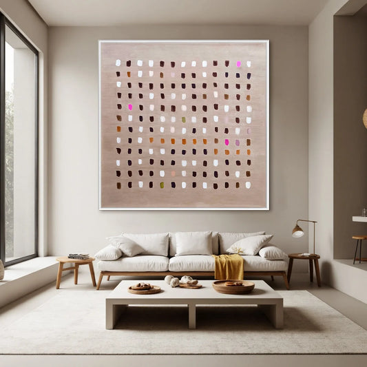 EARTHEN ECHOES Minimalist Abstract Grid Oil Painting
