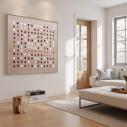 EARTHEN ECHOES: Minimalist Abstract Grid Oil Painting | rectangular format, hand-painted canvas edge