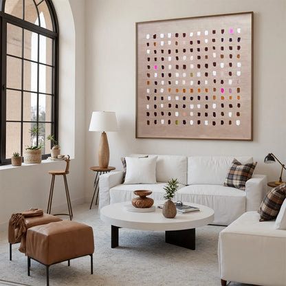EARTHEN ECHOES: Minimalist Abstract Grid Oil Painting | rolled canvas, ready for custom framing