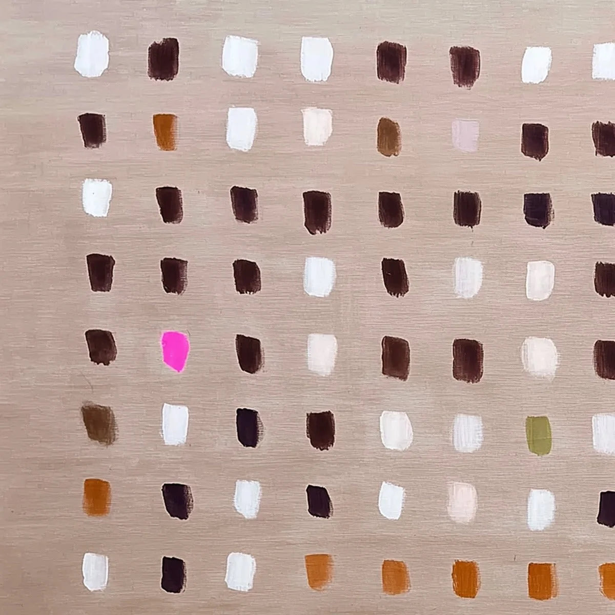 EARTHEN ECHOES: Minimalist Abstract Grid Oil Painting | black frame version on white wall