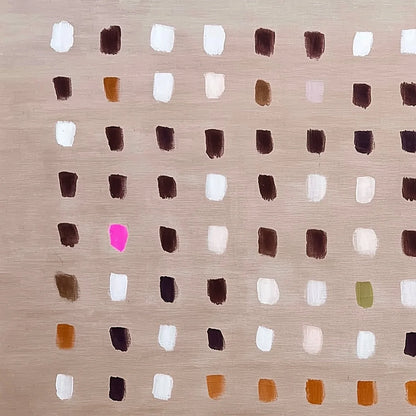 EARTHEN ECHOES: Minimalist Abstract Grid Oil Painting | black frame version on white wall