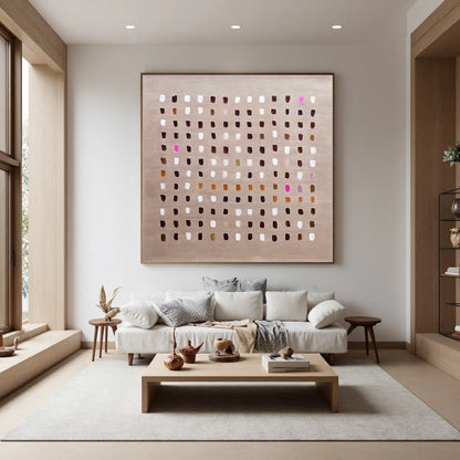 EARTHEN ECHOES: Minimalist Abstract Grid Oil Painting | Minimalist mood, soft natural light studio shot