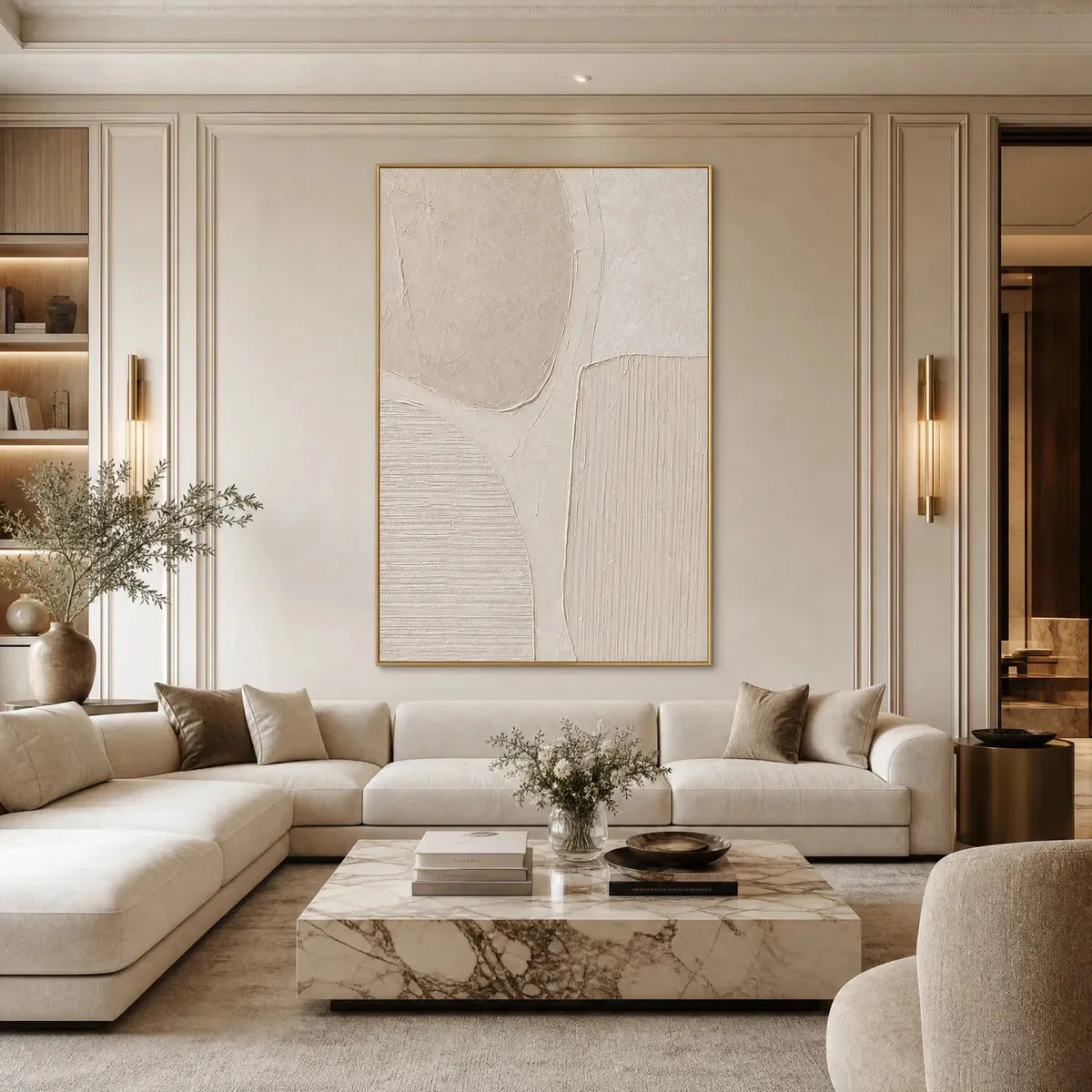 EARTHEN FORMS: Large Textured Wabi-Sabi Abstract Painting | Abstract mood, soft natural light studio shot