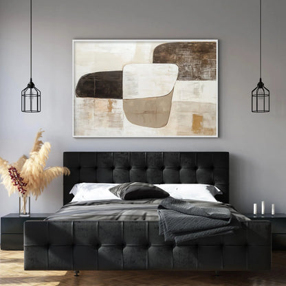 EARTHEN FORMS: Textured Minimalist Abstract Oil Painting | gold frame stretched on neutral wall