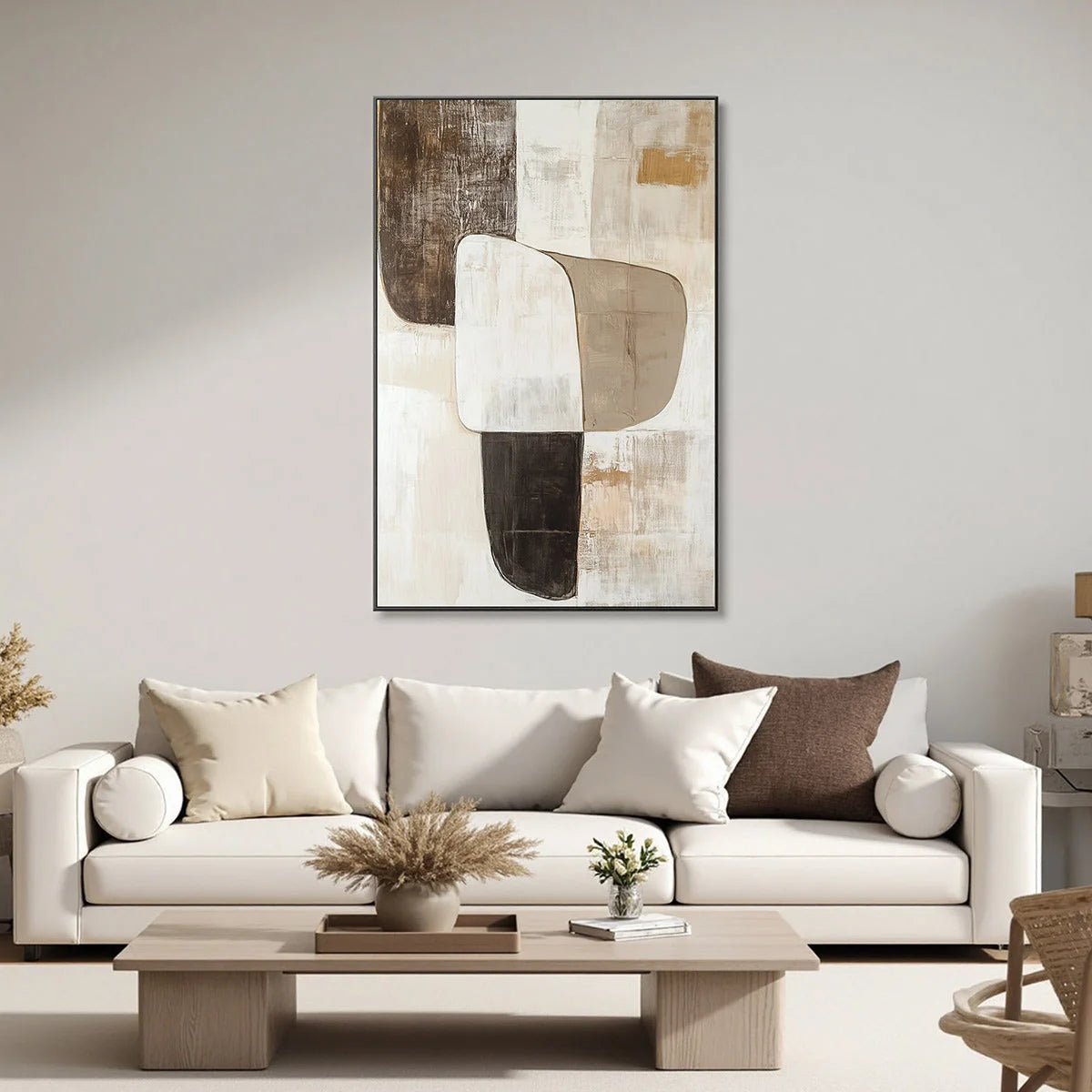 EARTHEN FORMS: Textured Minimalist Abstract Oil Painting | Minimalist mood, soft natural light studio shot