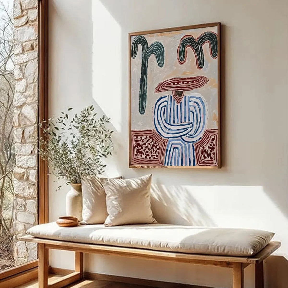 EARTHEN GUARDIAN: Wabi Sabi Abstract Figurative Wall Art | beige palette, original Hand-painted on premium stretched canvas using artist-grade oils; rich layered surface combines smooth gradients w...