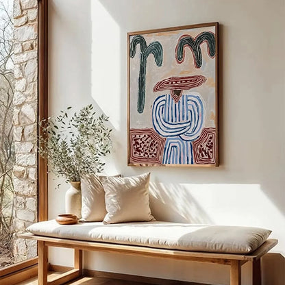 EARTHEN GUARDIAN: Wabi Sabi Abstract Figurative Wall Art | beige palette, original Hand-painted on premium stretched canvas using artist-grade oils; rich layered surface combines smooth gradients w...
