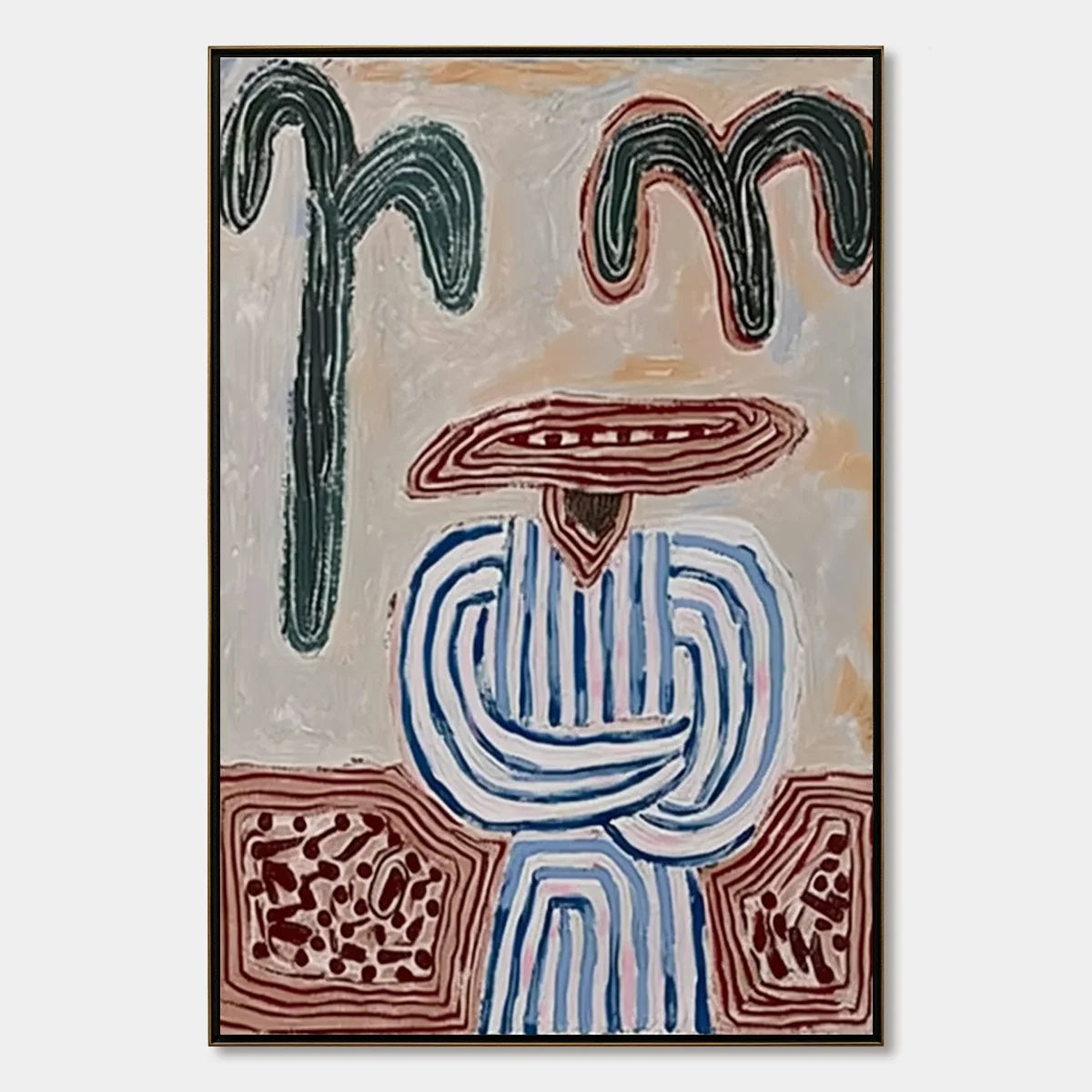EARTHEN GUARDIAN: Wabi Sabi Abstract Figurative Wall Art | hanging in EARTHEN GUARDIAN: Wabi Sabi Abstract Figurative Wall Art featuring layered textured brushwork in refined tones; figurative comp...