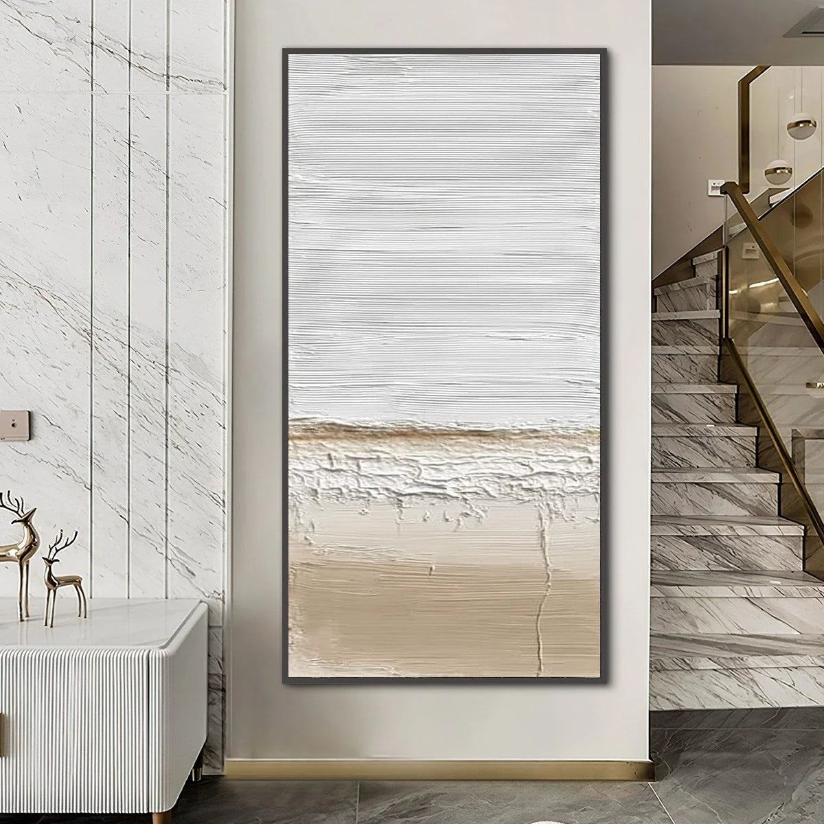 EARTHEN HORIZON: Textured Wabi Sabi Abstract Landscape Painting | rectangular format, hand-painted canvas edge
