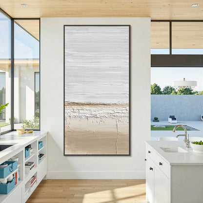 EARTHEN HORIZON: Textured Wabi Sabi Abstract Landscape Painting | gold frame stretched on neutral wall