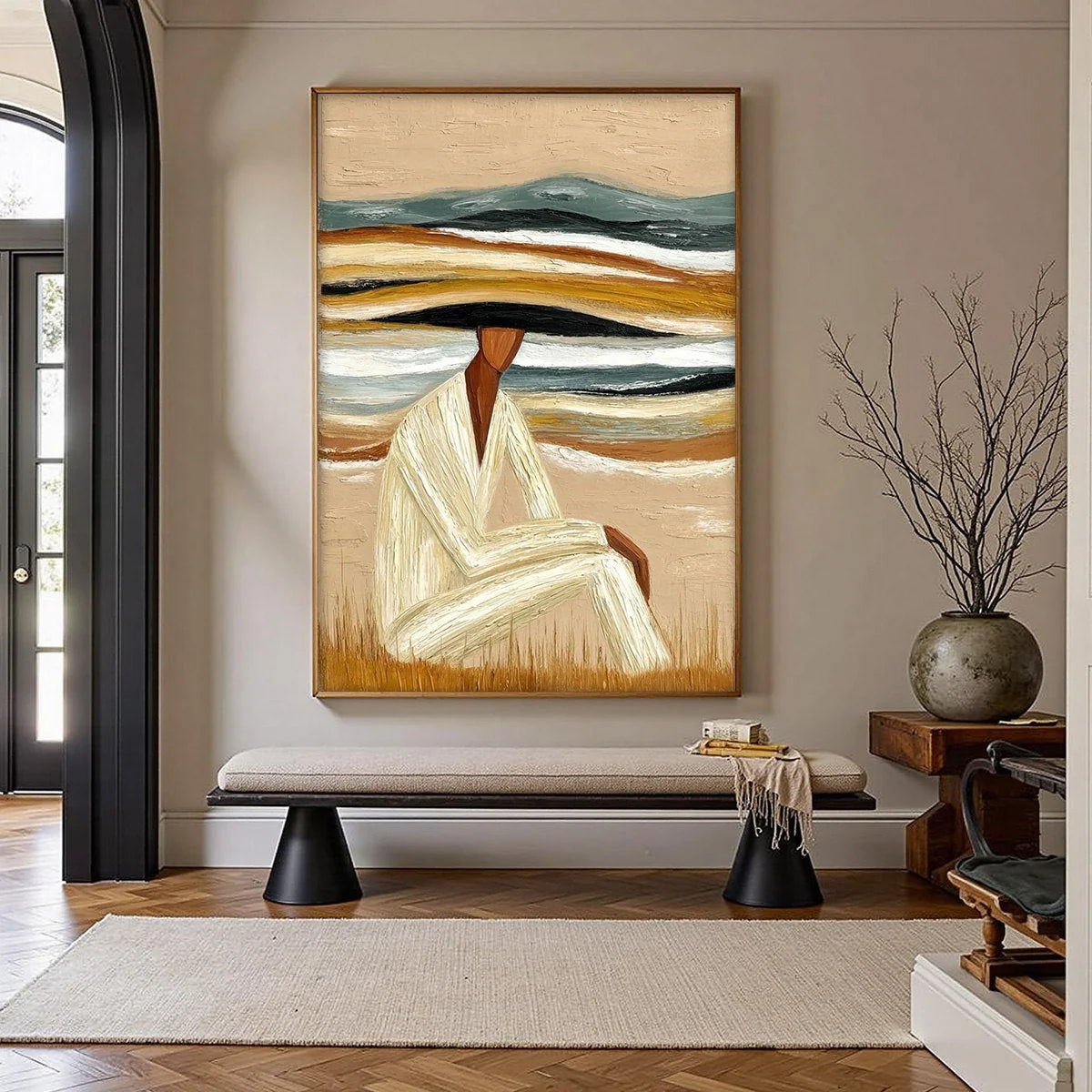 EARTHEN REPOSE: Textured Abstract Figurative Painting for Modern Decor | Figurative closeup, raised brushwork detail