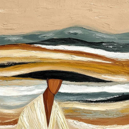 EARTHEN REPOSE: Textured Abstract Figurative Painting for Modern Decor | rectangular format, hand-painted canvas edge