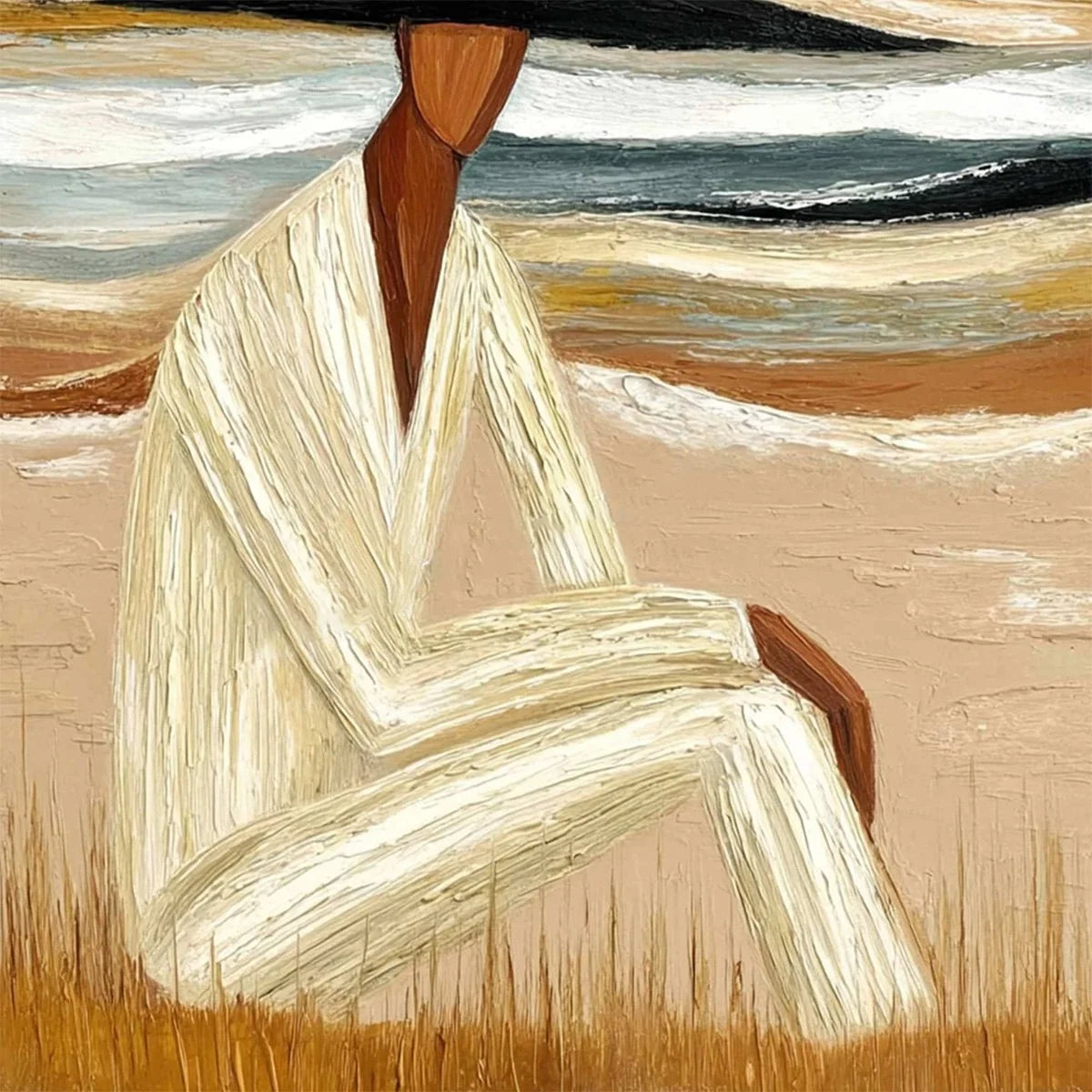 EARTHEN REPOSE: Textured Abstract Figurative Painting for Modern Decor | rolled canvas, ready for custom framing