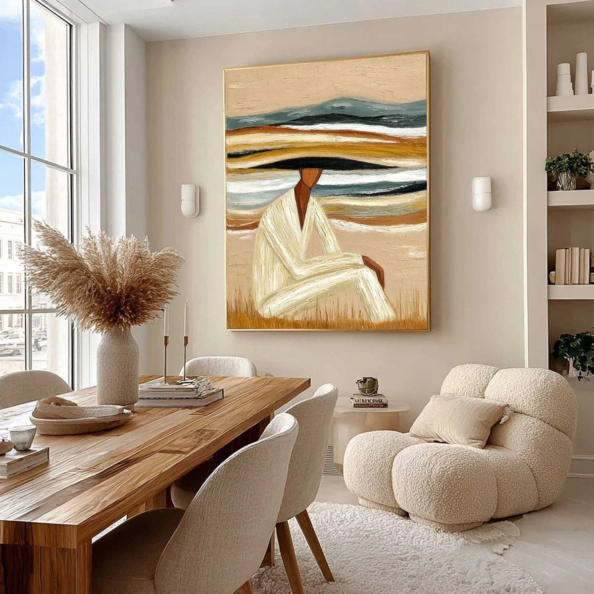 EARTHEN REPOSE: Textured Abstract Figurative Painting for Modern Decor | Figurative mood, soft natural light studio shot