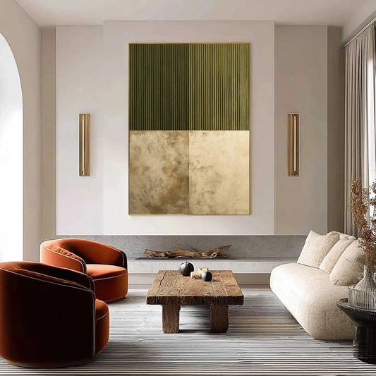 EARTHEN RHYTHM: Textured Minimalist Abstract Painting in Green and Beige