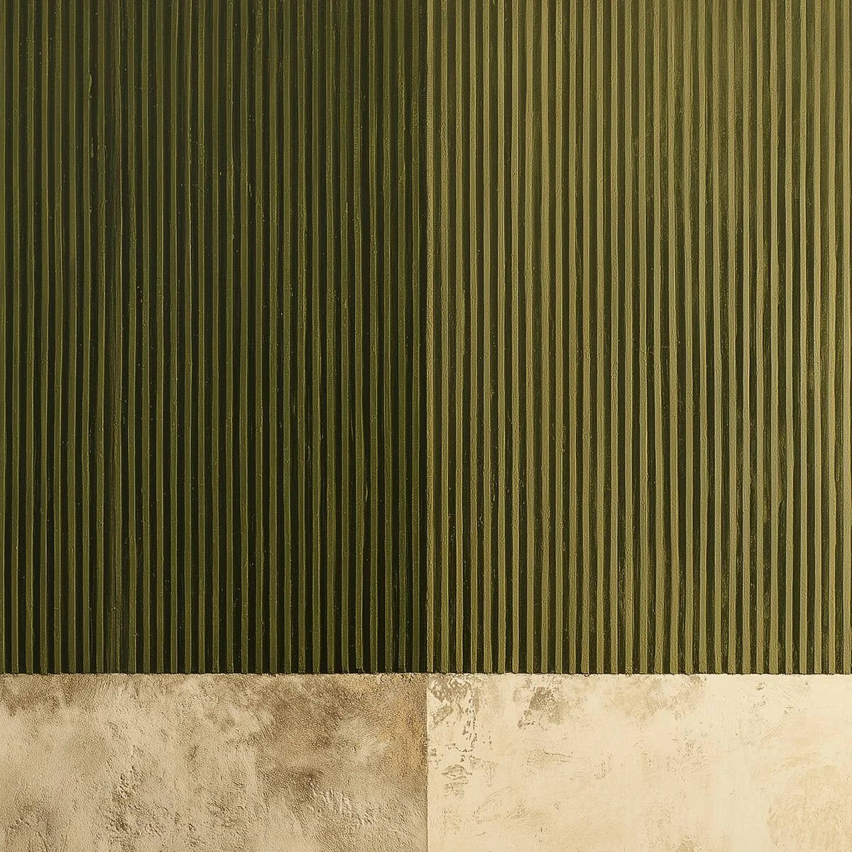 EARTHEN RHYTHM: Textured Minimalist Abstract Painting in Green and Beige | rectangular format, hand-painted canvas edge
