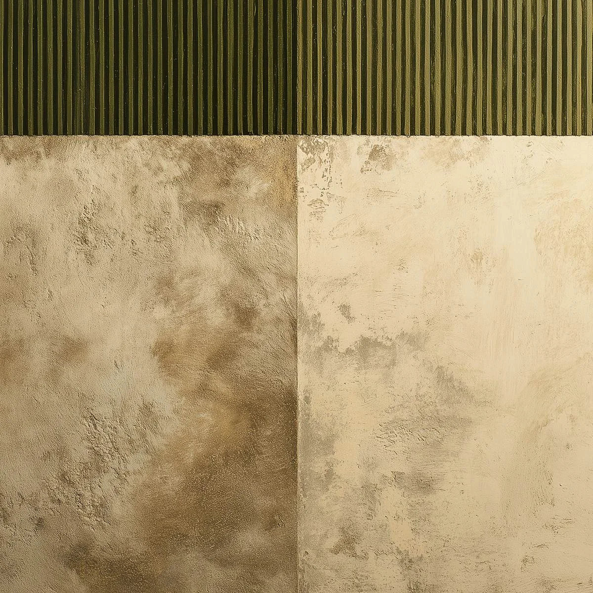 EARTHEN RHYTHM: Textured Minimalist Abstract Painting in Green and Beige | rolled canvas, ready for custom framing