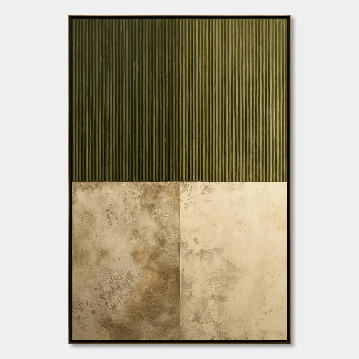 EARTHEN RHYTHM: Textured Minimalist Abstract Painting in Green and Beige | hanging in EARTHEN RHYTHM: Textured Minimalist Abstract Painting in Green and Beige featuring layered textured brushwork i...