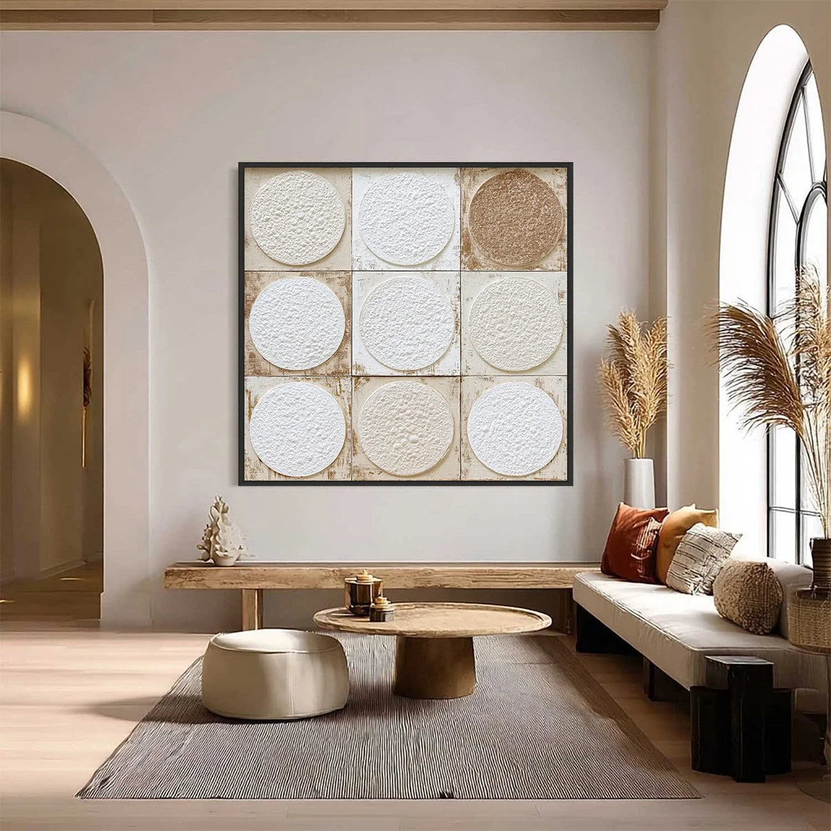 EARTHEN RHYTHM: Textured Wabi Sabi Abstract Painting for Minimalist Decor | Minimalist closeup, raised brushwork detail