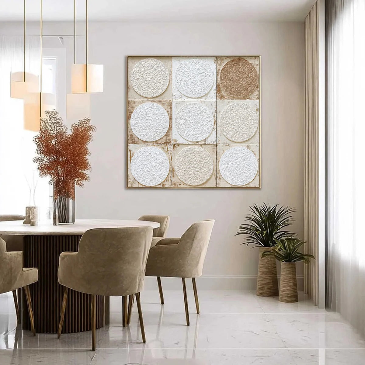 EARTHEN RHYTHM: Textured Wabi Sabi Abstract Painting for Minimalist Decor | gold frame stretched on neutral wall