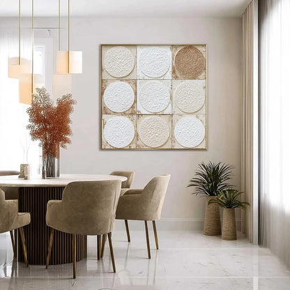 EARTHEN RHYTHM: Textured Wabi Sabi Abstract Painting for Minimalist Decor | gold frame stretched on neutral wall