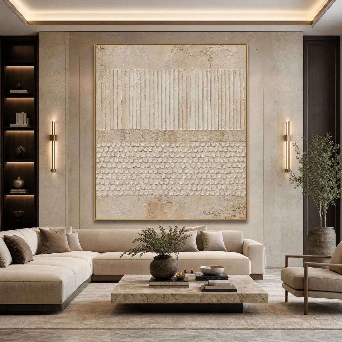 EARTHEN RHYTHM: Vertical Wabi-Sabi Textured Abstract Wall Art | wabi sabi closeup, raised brushwork detail