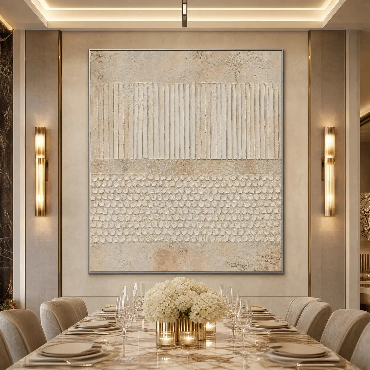 EARTHEN RHYTHM: Vertical Wabi-Sabi Textured Abstract Wall Art | black frame version on white wall