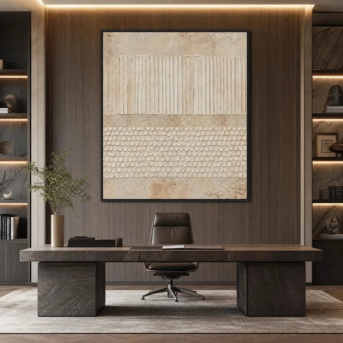 EARTHEN RHYTHM: Vertical Wabi-Sabi Textured Abstract Wall Art | wabi sabi mood, soft natural light studio shot