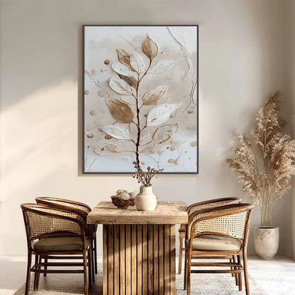 EARTHEN SPRIG: Textured Wabi Sabi Botanical Wall Art | Abstract closeup, raised brushwork detail