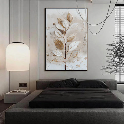 EARTHEN SPRIG: Textured Wabi Sabi Botanical Wall Art | black frame version on white wall