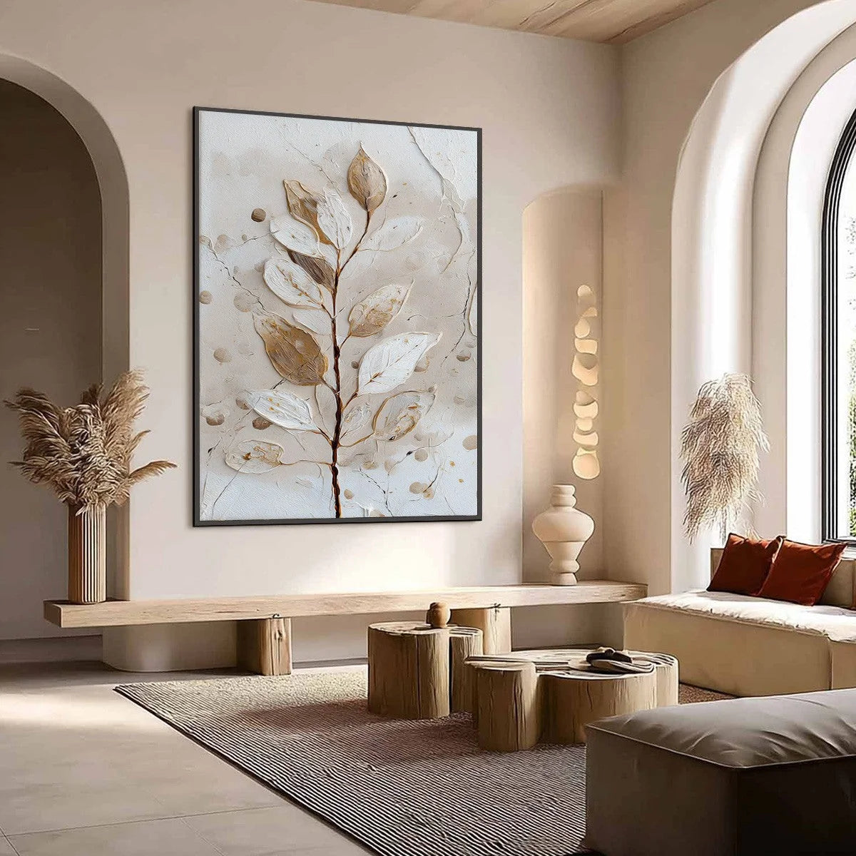 EARTHEN SPRIG: Textured Wabi Sabi Botanical Wall Art | Abstract mood, soft natural light studio shot