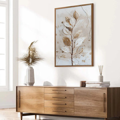 EARTHEN SPRIG: Textured Wabi Sabi Botanical Wall Art | beige palette, original Hand-painted on premium stretched canvas using artist-grade oils; rich layered surface combines smooth gradients with ...