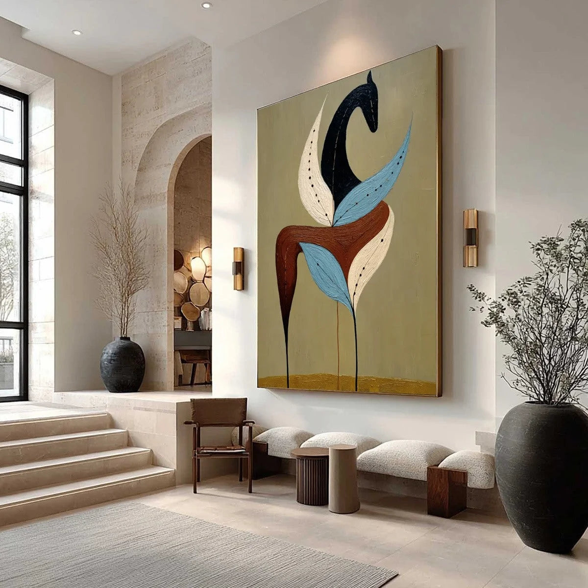 EARTHEN STEED: Textured Wabi Sabi Abstract Horse Painting | Abstract mood, soft natural light studio shot