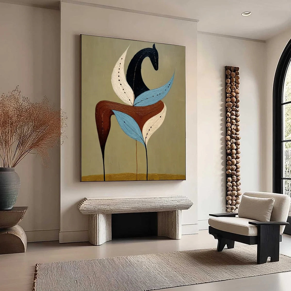 EARTHEN STEED: Textured Wabi Sabi Abstract Horse Painting | beige palette, original Hand-painted on premium stretched canvas using artist-grade oils; rich layered surface combines smooth gradients ...