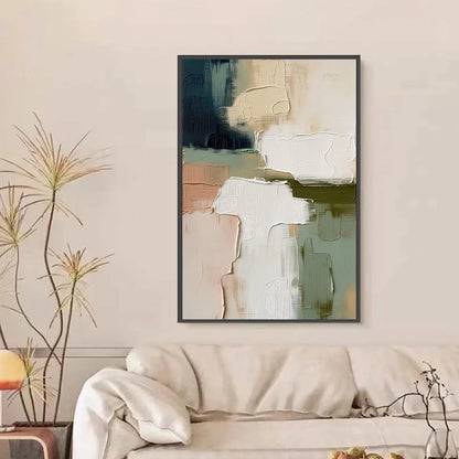 EARTHEN STRATA: Heavily Textured Wabi Sabi Abstract Oil Painting | black frame version on white wall