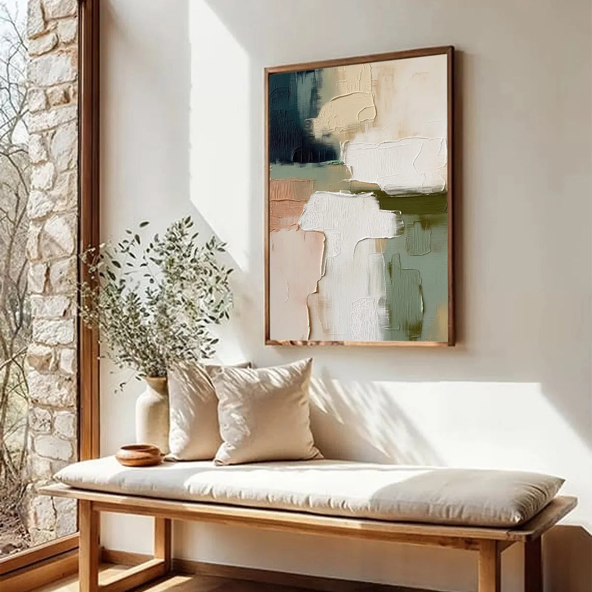 EARTHEN STRATA: Heavily Textured Wabi Sabi Abstract Oil Painting | beige palette, original Hand-painted on premium stretched canvas using artist-grade oils; rich layered surface combines smooth gra...