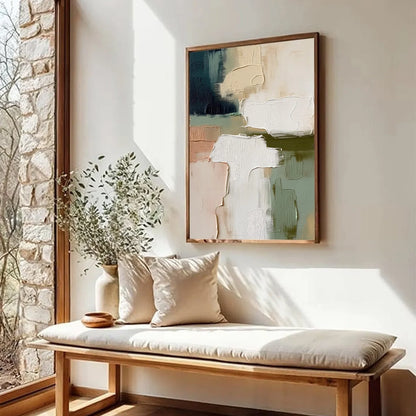 EARTHEN STRATA: Heavily Textured Wabi Sabi Abstract Oil Painting | beige palette, original Hand-painted on premium stretched canvas using artist-grade oils; rich layered surface combines smooth gra...