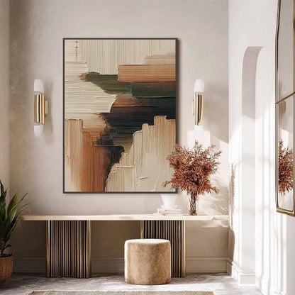 EARTHEN STRATA: Heavily Textured Wabi Sabi Abstract Painting | black frame version on white wall