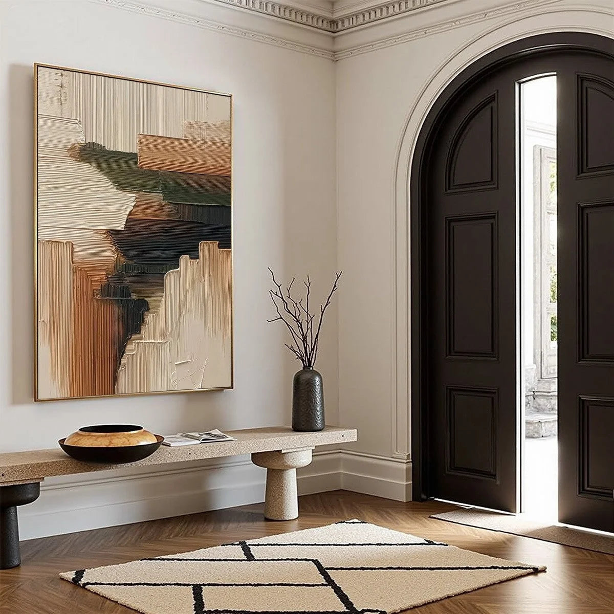 EARTHEN STRATA: Heavily Textured Wabi Sabi Abstract Painting | beige palette, original Hand-painted on premium stretched canvas using artist-grade oils; rich layered surface combines smooth gradien...