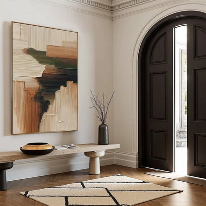 EARTHEN STRATA: Heavily Textured Wabi Sabi Abstract Painting | beige palette, original Hand-painted on premium stretched canvas using artist-grade oils; rich layered surface combines smooth gradien...