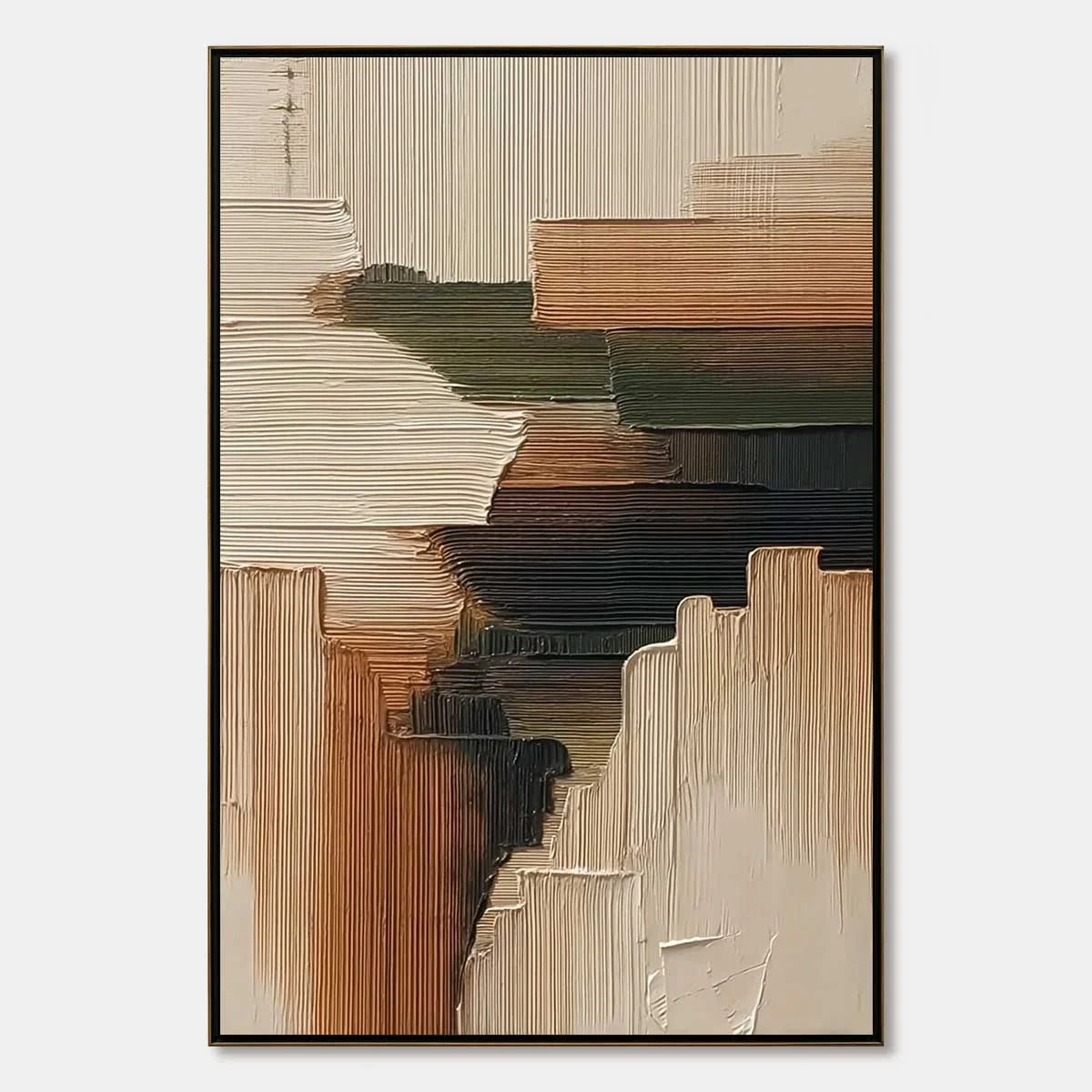 EARTHEN STRATA: Heavily Textured Wabi Sabi Abstract Painting | hanging in EARTHEN STRATA: Heavily Textured Wabi Sabi Abstract Painting featuring layered textured brushwork in refined tones; abstrac...