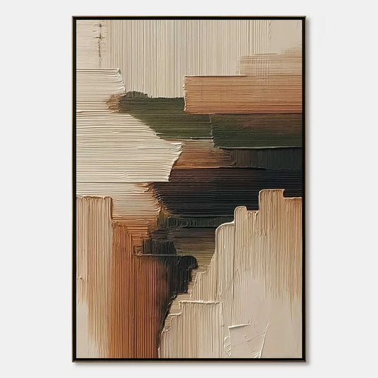 EARTHEN STRATA: Heavily Textured Wabi Sabi Abstract Painting | hanging in EARTHEN STRATA: Heavily Textured Wabi Sabi Abstract Painting featuring layered textured brushwork in refined tones; abstrac...