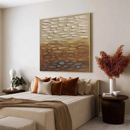 Earthen Strata: Textured Abstract Wabi Sabi Oil Painting on Canvas | Abstract mood, soft natural light studio shot