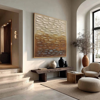 Earthen Strata: Textured Abstract Wabi Sabi Oil Painting on Canvas | beige palette, original Hand-painted on premium stretched canvas using artist-grade oils; rich layered surface combines smooth g...