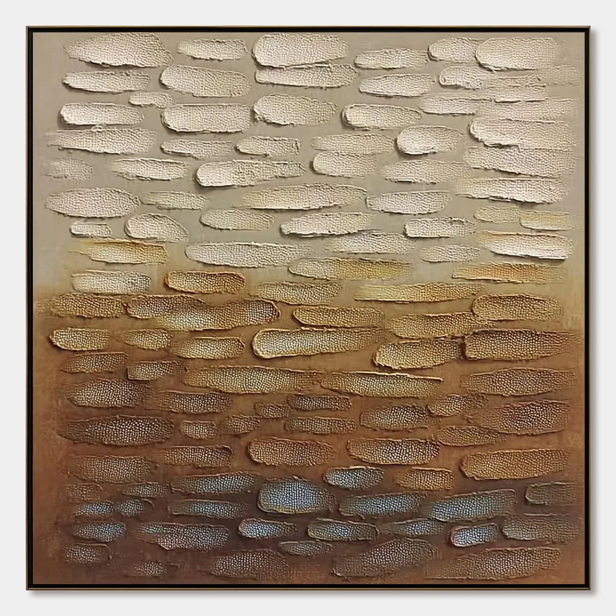 Earthen Strata: Textured Abstract Wabi Sabi Oil Painting on Canvas | hanging in Earthen Strata: Textured Abstract Wabi Sabi Oil Painting on Canvas featuring layered textured brushwork in refined to...