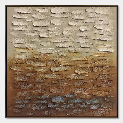 Earthen Strata: Textured Abstract Wabi Sabi Oil Painting on Canvas | hanging in Earthen Strata: Textured Abstract Wabi Sabi Oil Painting on Canvas featuring layered textured brushwork in refined to...