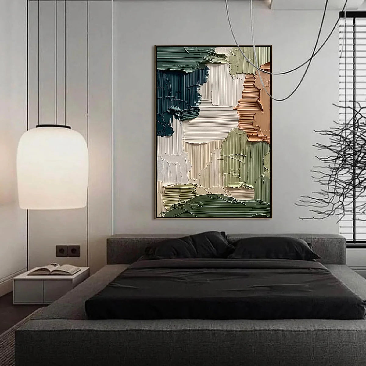 EARTHEN STRATA: Textured Wabi Sabi Abstract Impasto Wall Art | gold frame stretched on neutral wall
