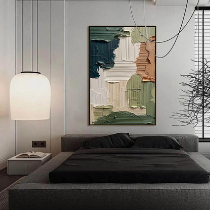 EARTHEN STRATA: Textured Wabi Sabi Abstract Impasto Wall Art | gold frame stretched on neutral wall