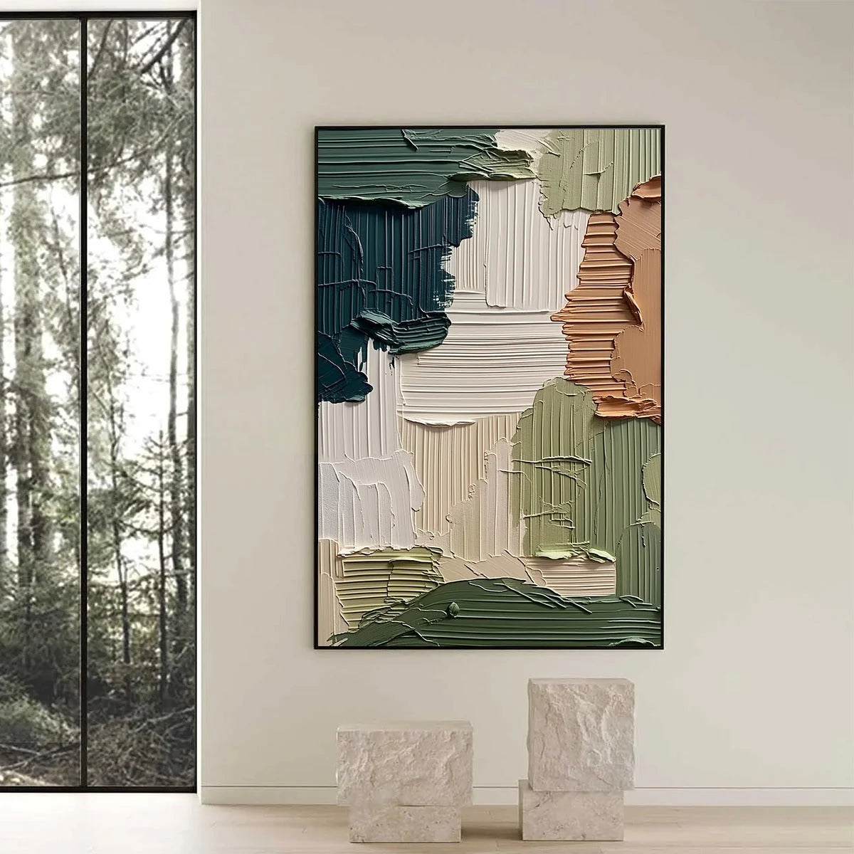 EARTHEN STRATA: Textured Wabi Sabi Abstract Impasto Wall Art | black frame version on white wall
