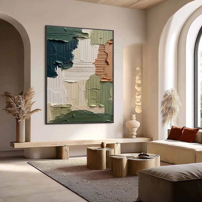 EARTHEN STRATA: Textured Wabi Sabi Abstract Impasto Wall Art | Abstract mood, soft natural light studio shot